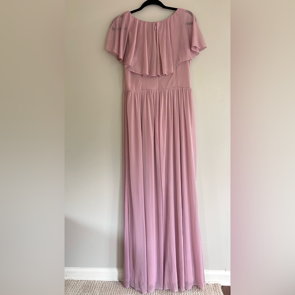 AZAZIE Jael Dusty Mauve V-Neck Ruffle Maxi Dress Bridesmaid Formal Gown Size 12 - Picture 11 of 15